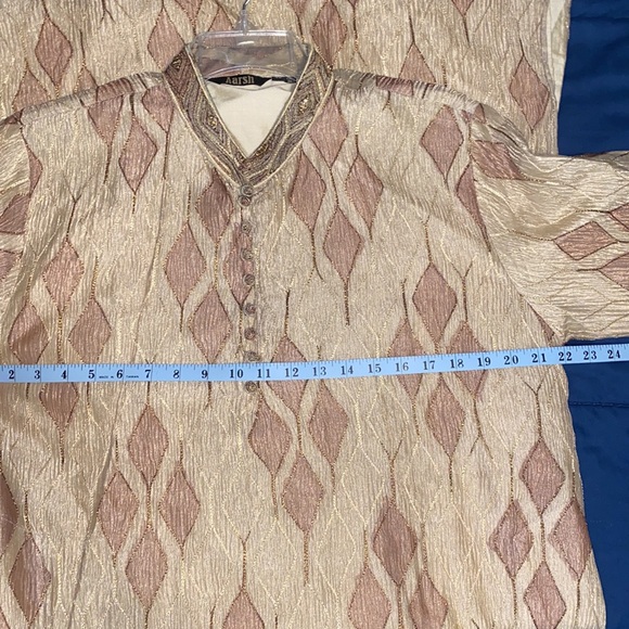 Men's Beige & Brown Indian Churidar / Salwaar Kameez Kurta - Picture 5 of 8